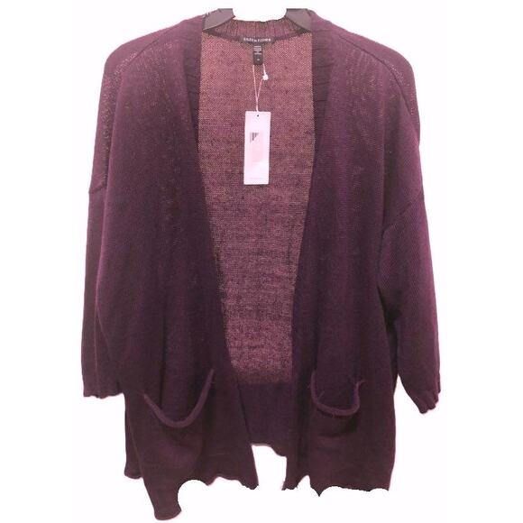Eileen Fisher Purple Organic Linen Blend 3/4 Sleeve Knit Cardigan 2X - Picture 1 of 5